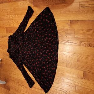 Zara Original Baby Doll Dress Size L Black with Red Flowers